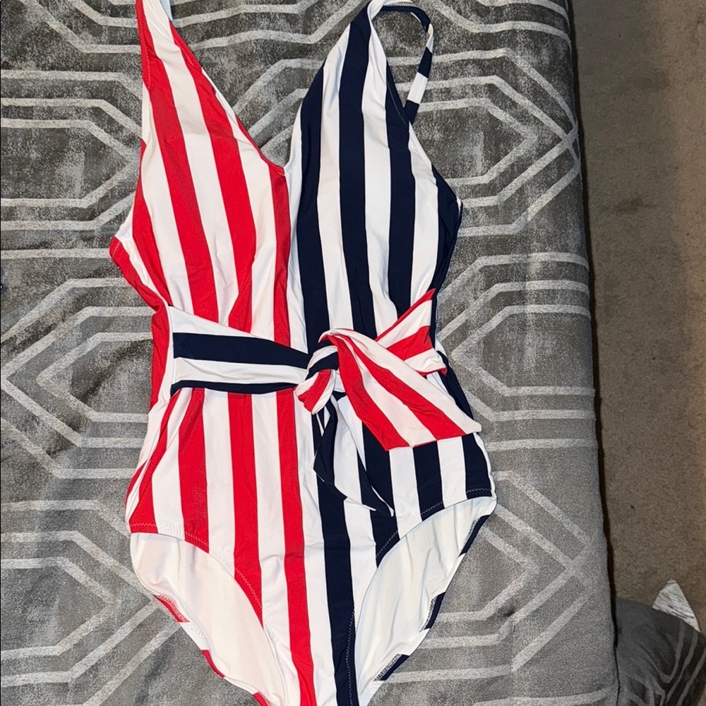 Striped Red and Blue One-Piece Swimsuit